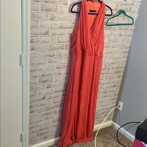 Elegant Coral Sleeveless Maxi Dress